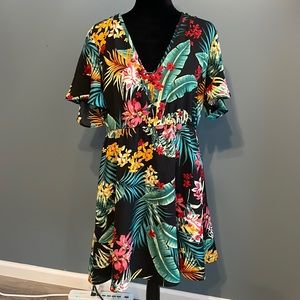 2XL Shein summer dress - Black with yellow pink red green and white flowers